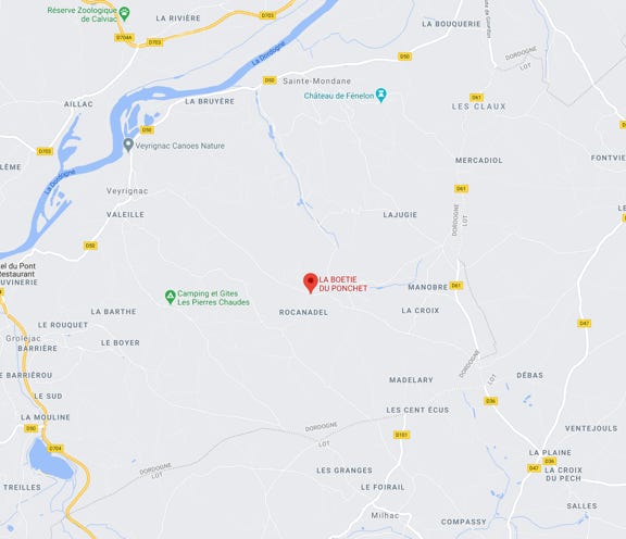 Localisation géographique lde la location saisonnière la Boetie du Ponchet - Veyrignac - Dordogne - Proche Sarlat - maison de vacances